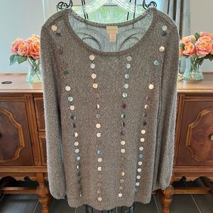 Chico’s grey size 2 (large) SOFT sweater silver embellishment